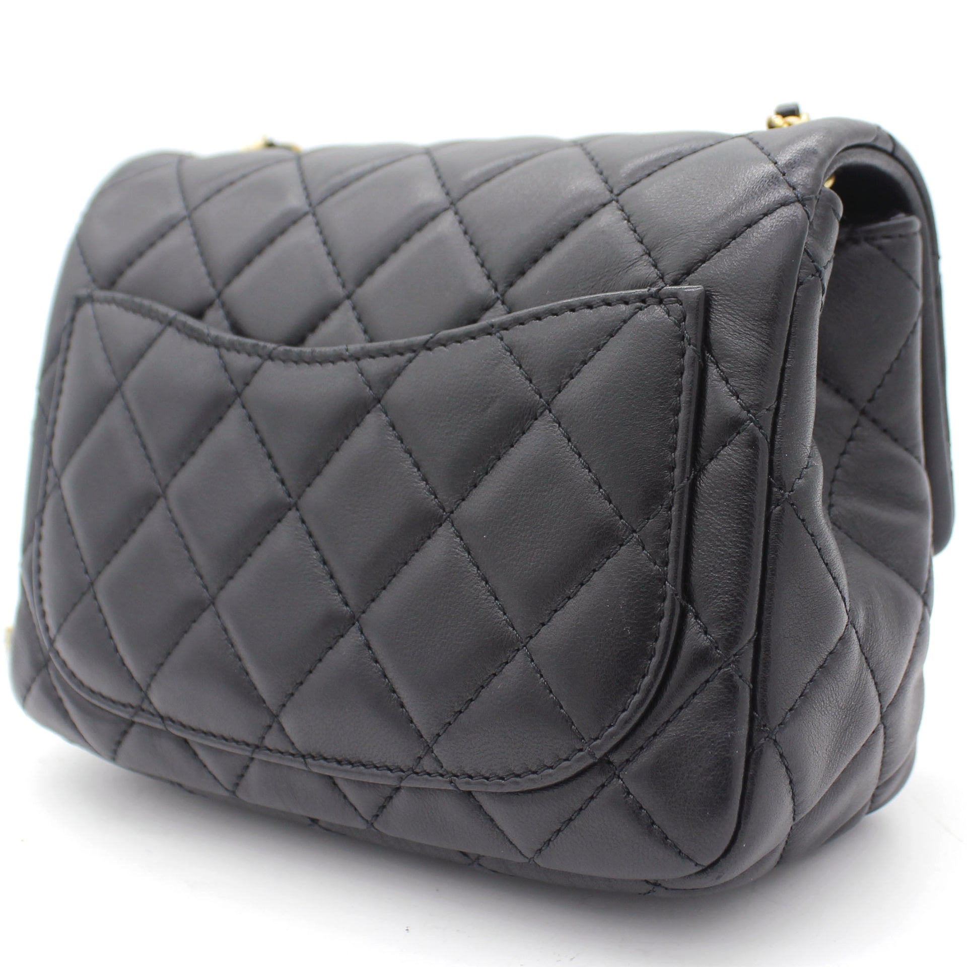 Chanel Lambskin Quilted Mini CC Pearl Crush Square Flap Black