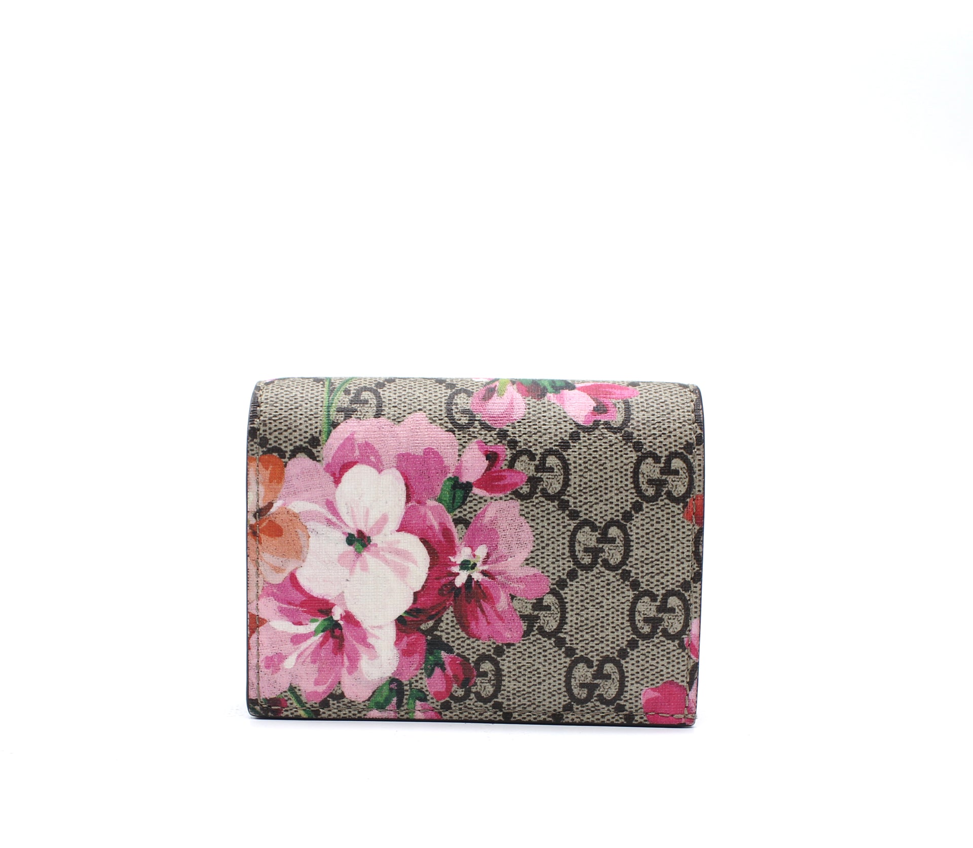 Gucci GG Supreme Monogram Blooms Print Card Case Wallet Antique Rose