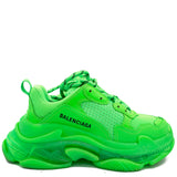 Calfskin Mesh Womens Triple S Sneakers Fluro Green 37