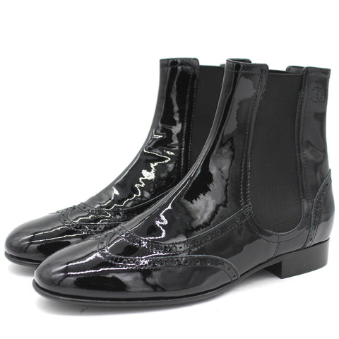Patent Leather Elastic Short Boots Black 39.5