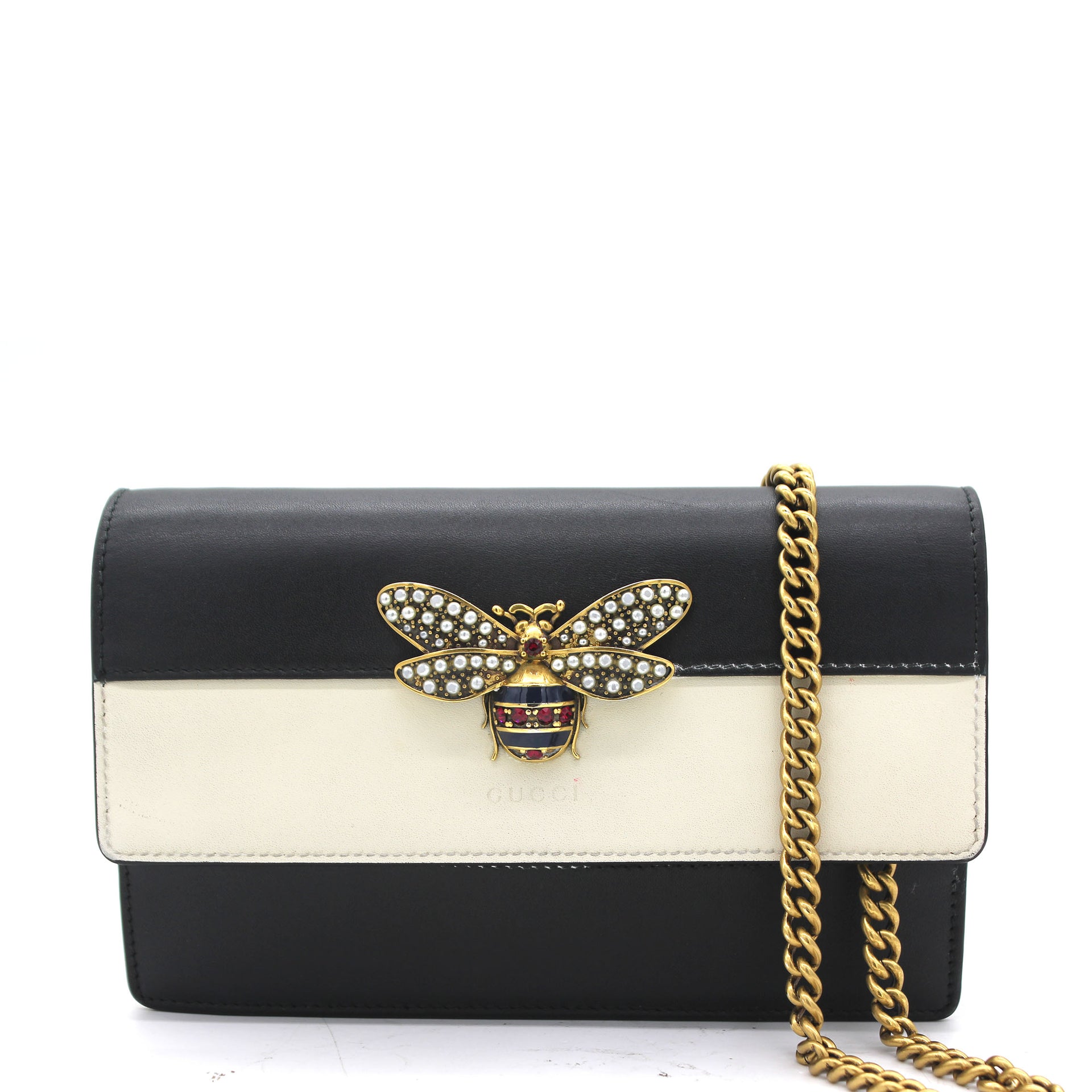 Calfskin Mini Queen Margaret Bag White Black Wallet on chain
