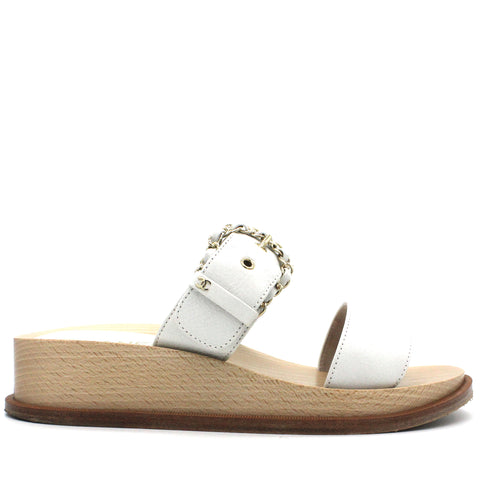 White Wooden Buckle Chain Mule Sandals