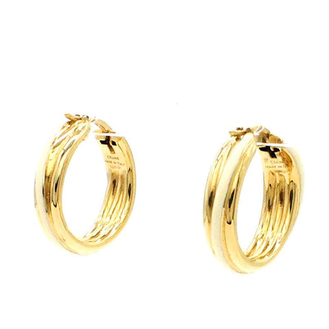 Twisted Hoops Earring in brass with gold finish and white Ceramic