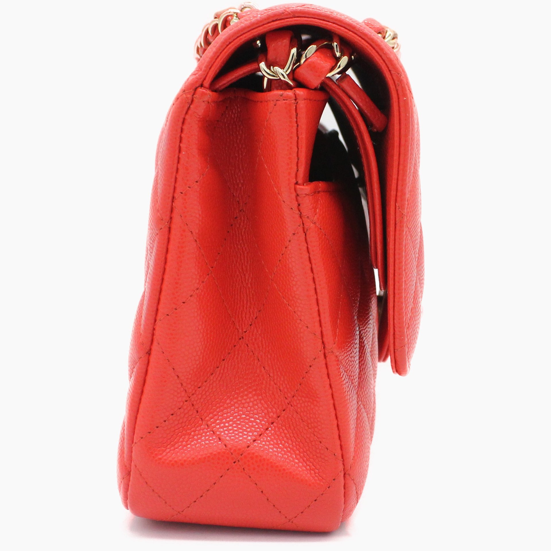 Red Quilted Caviar Leather Classic Double Flap Bag
