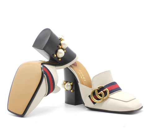 Gucci Leather mid-heel Pump with pearl