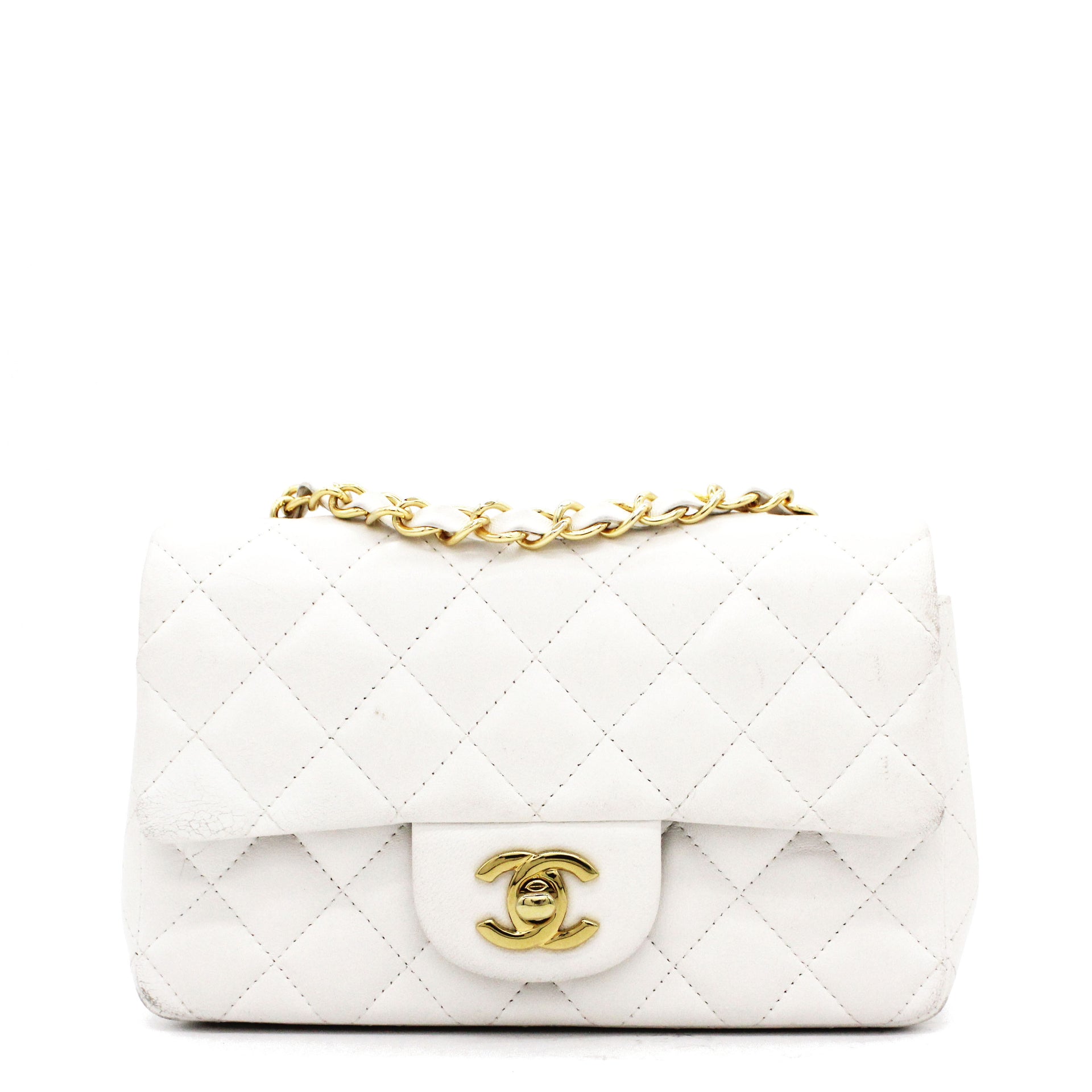 Chanel White Quilted Lambskin Vintage Small Classic Double Flap