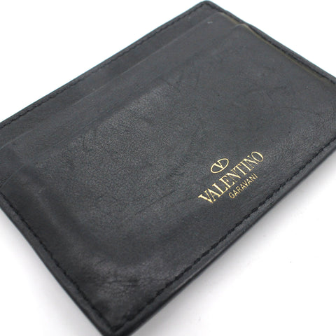 Rockstud leather cardholder Black