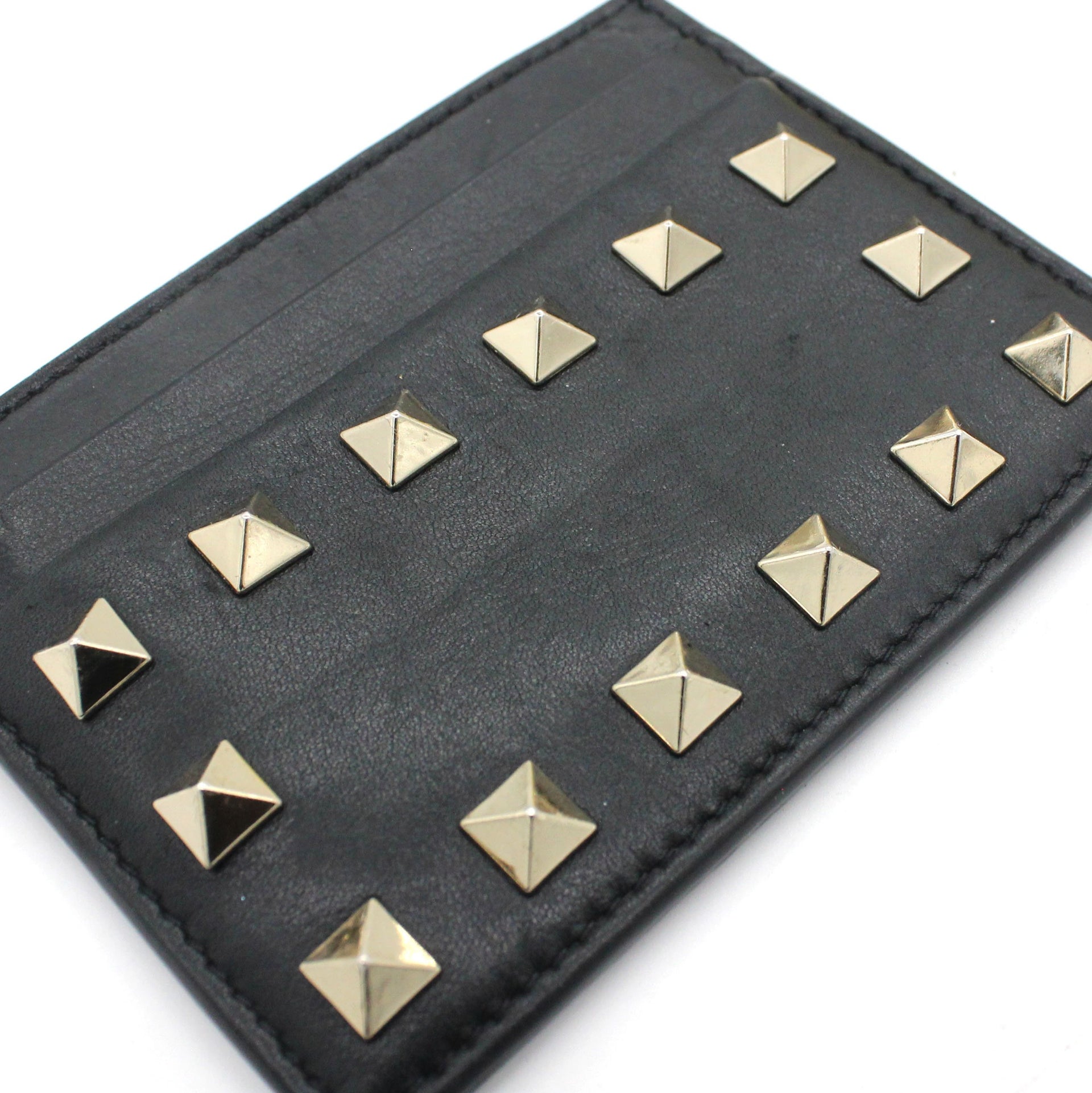 Rockstud leather cardholder Black