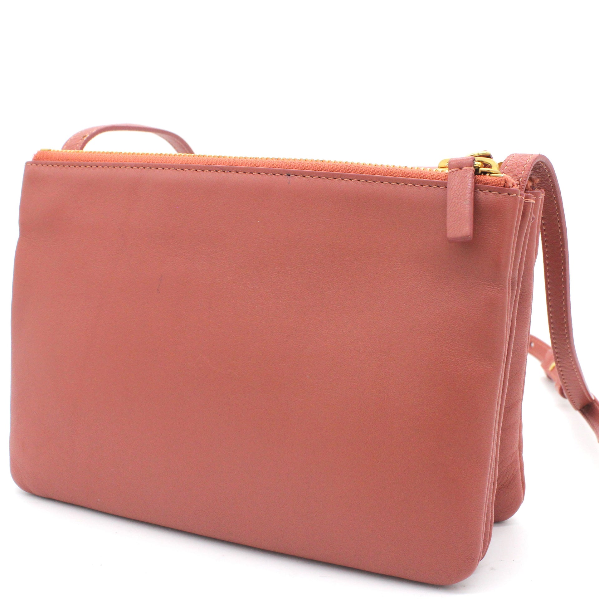 Dust Pink Leather Small Trio Crossbody Bag