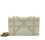 Diorama Wallet on Chain in White Studded Leather