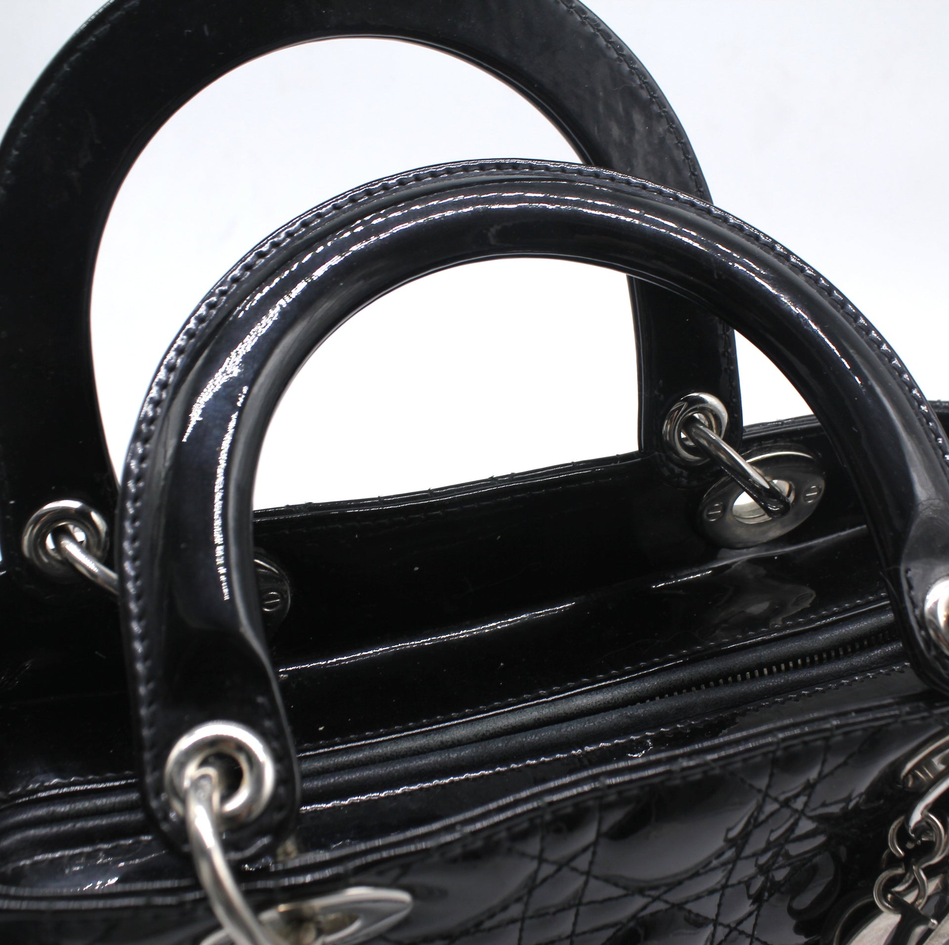 Christian Dior Medium Lady Dior in Black Patent Leather