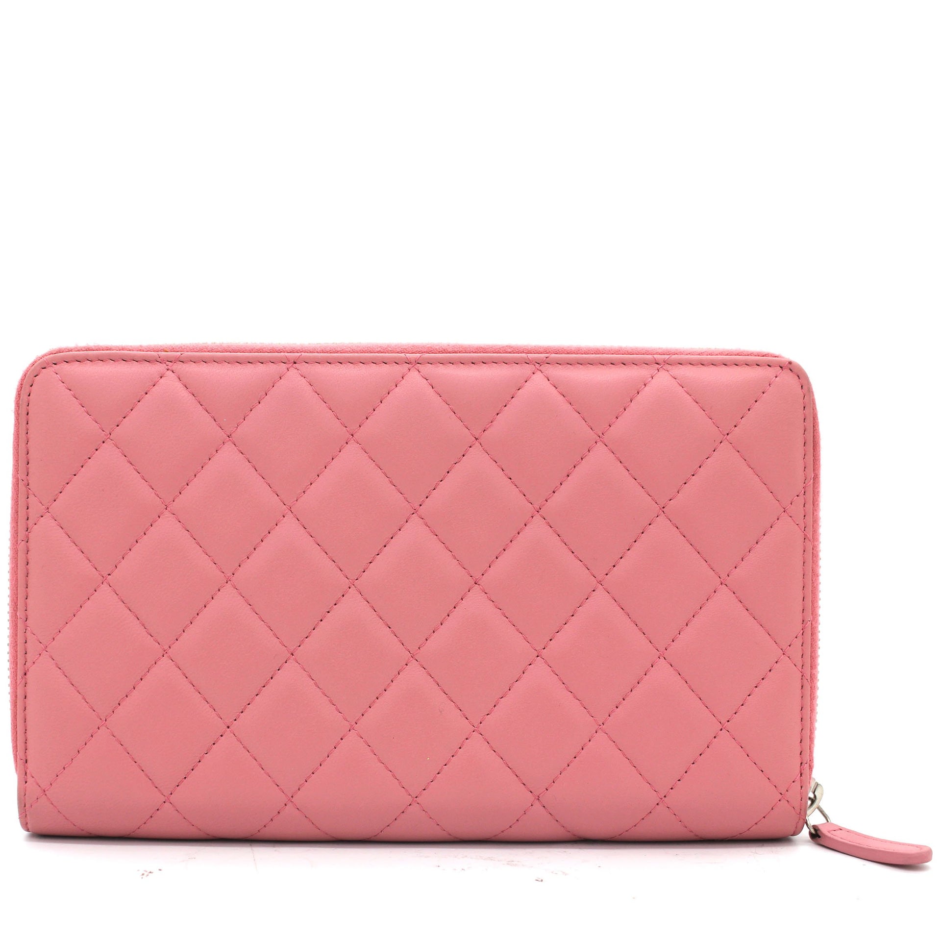 Lambskin Quilted Large Gusset Zip Around Wallet Pink