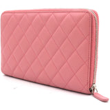 Lambskin Quilted Large Gusset Zip Around Wallet Pink