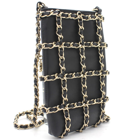 Lambskin Tech Me Out Clutch With Chain Black