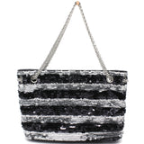 Black/Grey Striped Sequins Small Reissue Tote