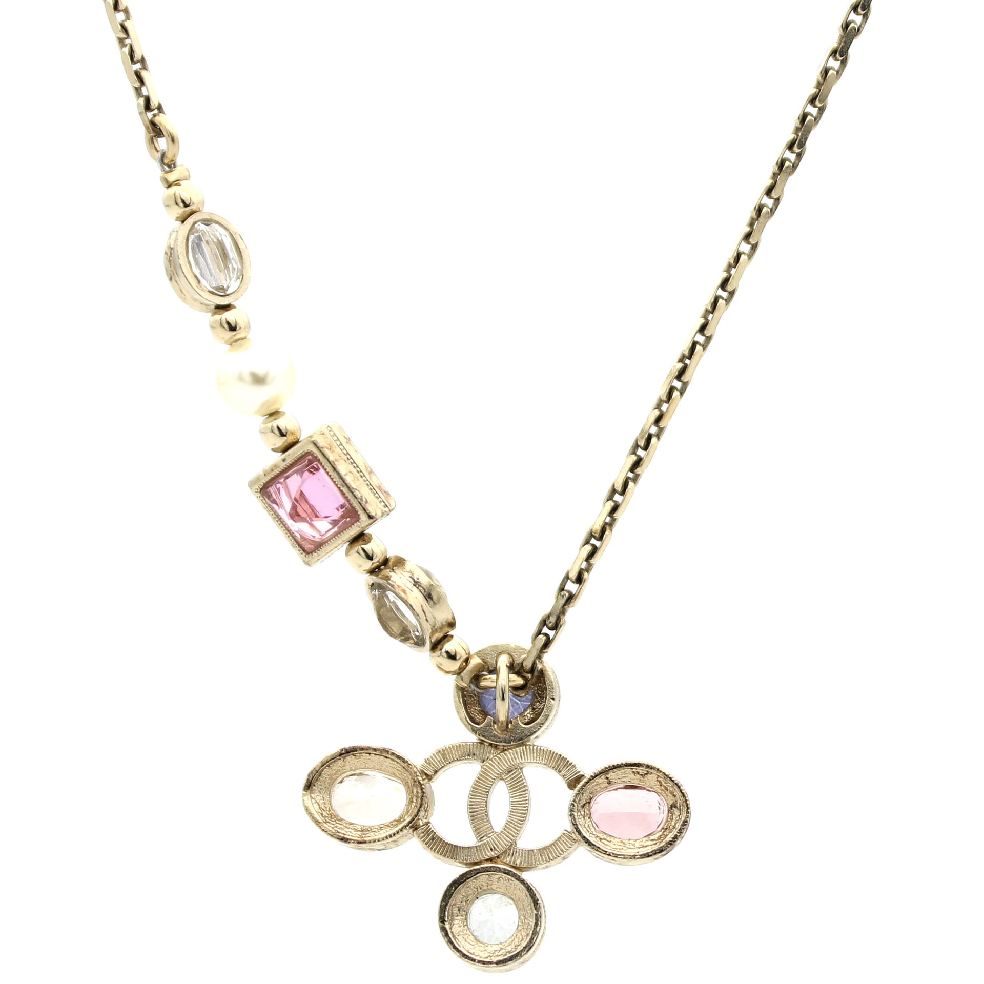 Mix Crystals Cross Pendant Necklace Gold