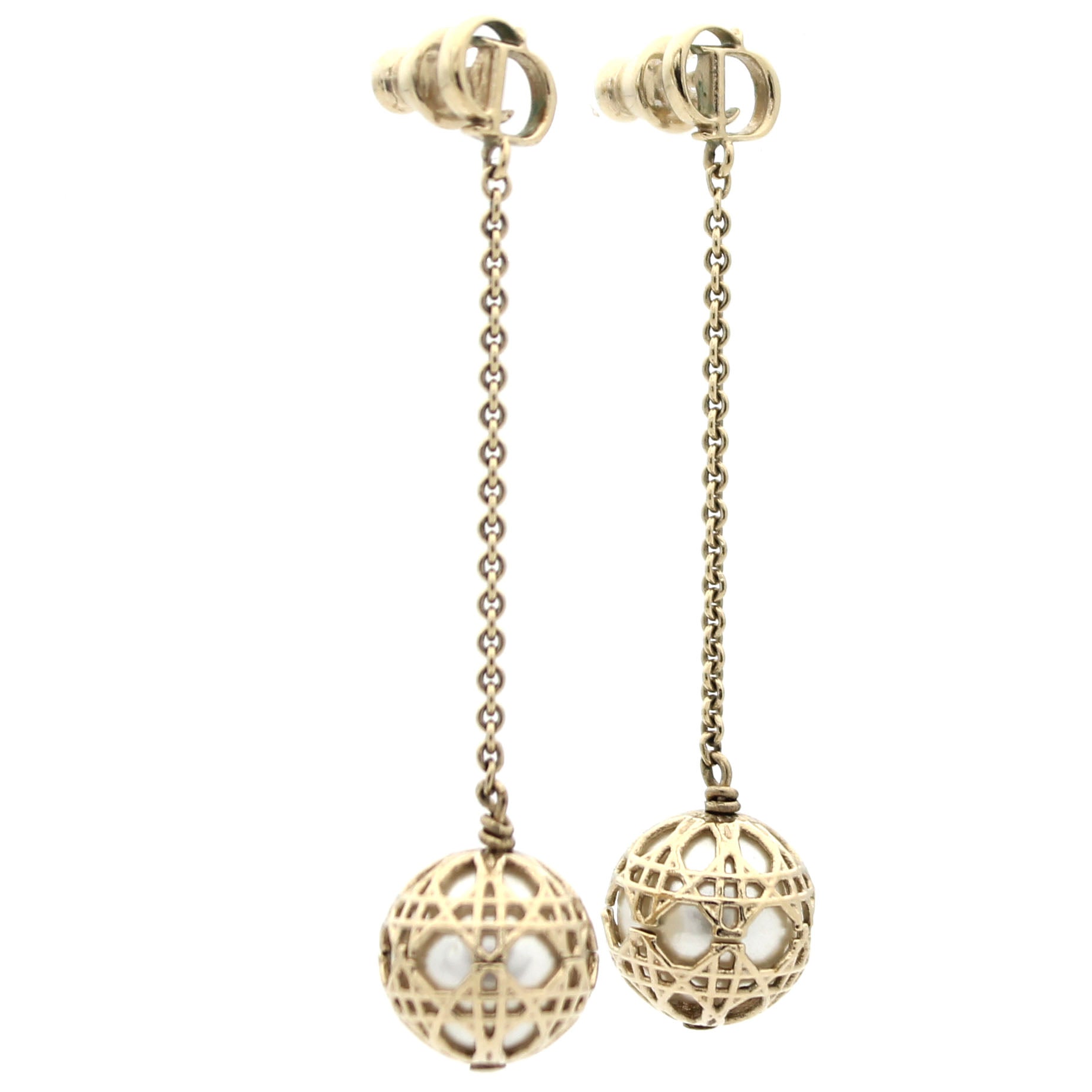 Secret Cannage Mise En Dior Dangle Earrings Gold
