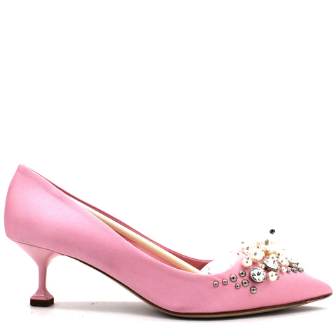 Pearl Embellished Pointed Toe Pumps 38