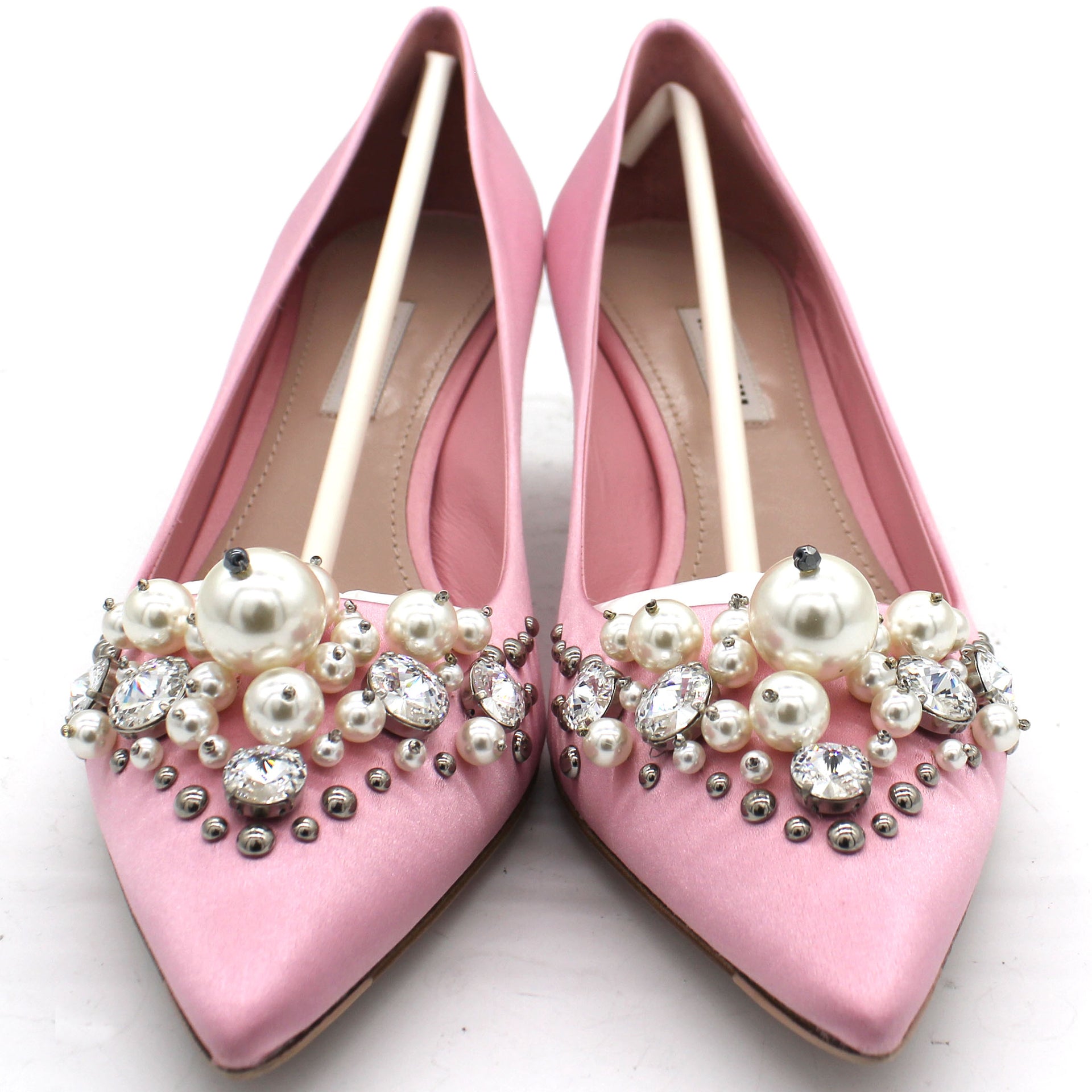 Pearl Embellished Pointed Toe Pumps 38