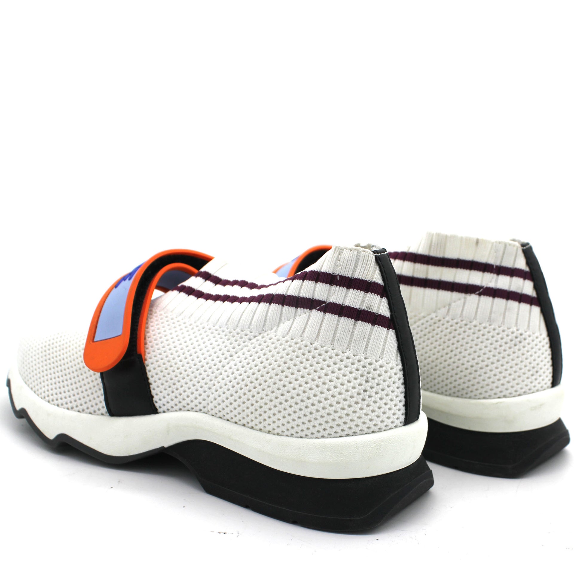 White Knit Fabric and Rubber Strap Sneakers 35