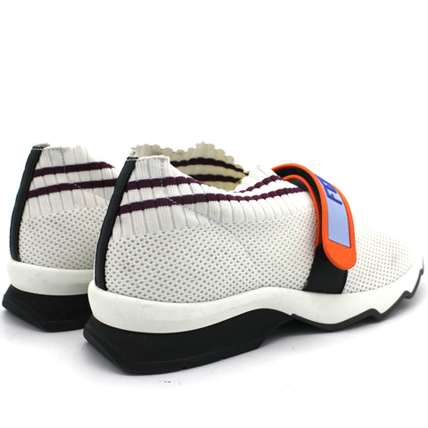 White Knit Fabric and Rubber Strap Sneakers 35