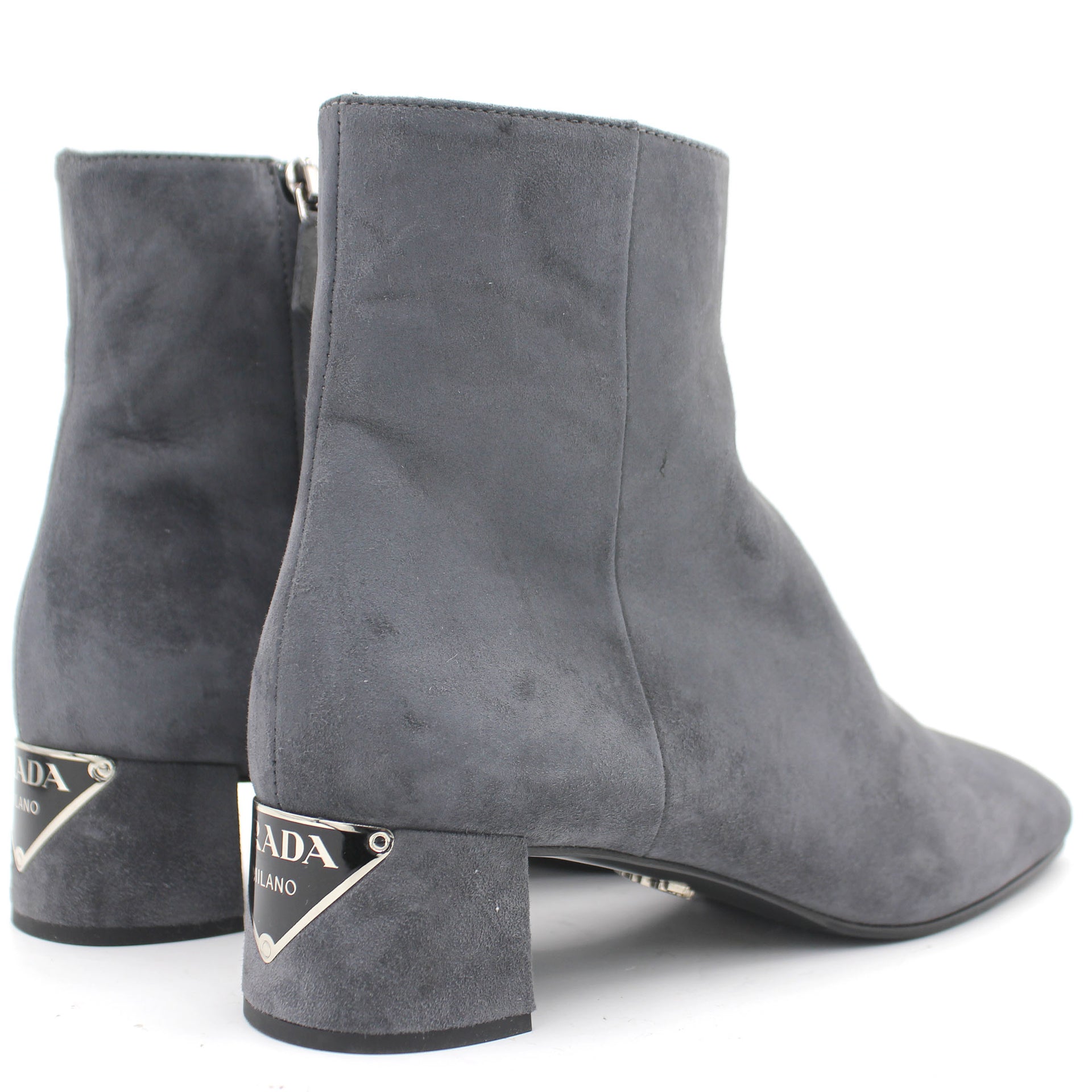 Suede Square-Toe Grey Ankle Boots 38.5