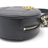 Lambskin Quilted 19 Round Clutch With Chain Black