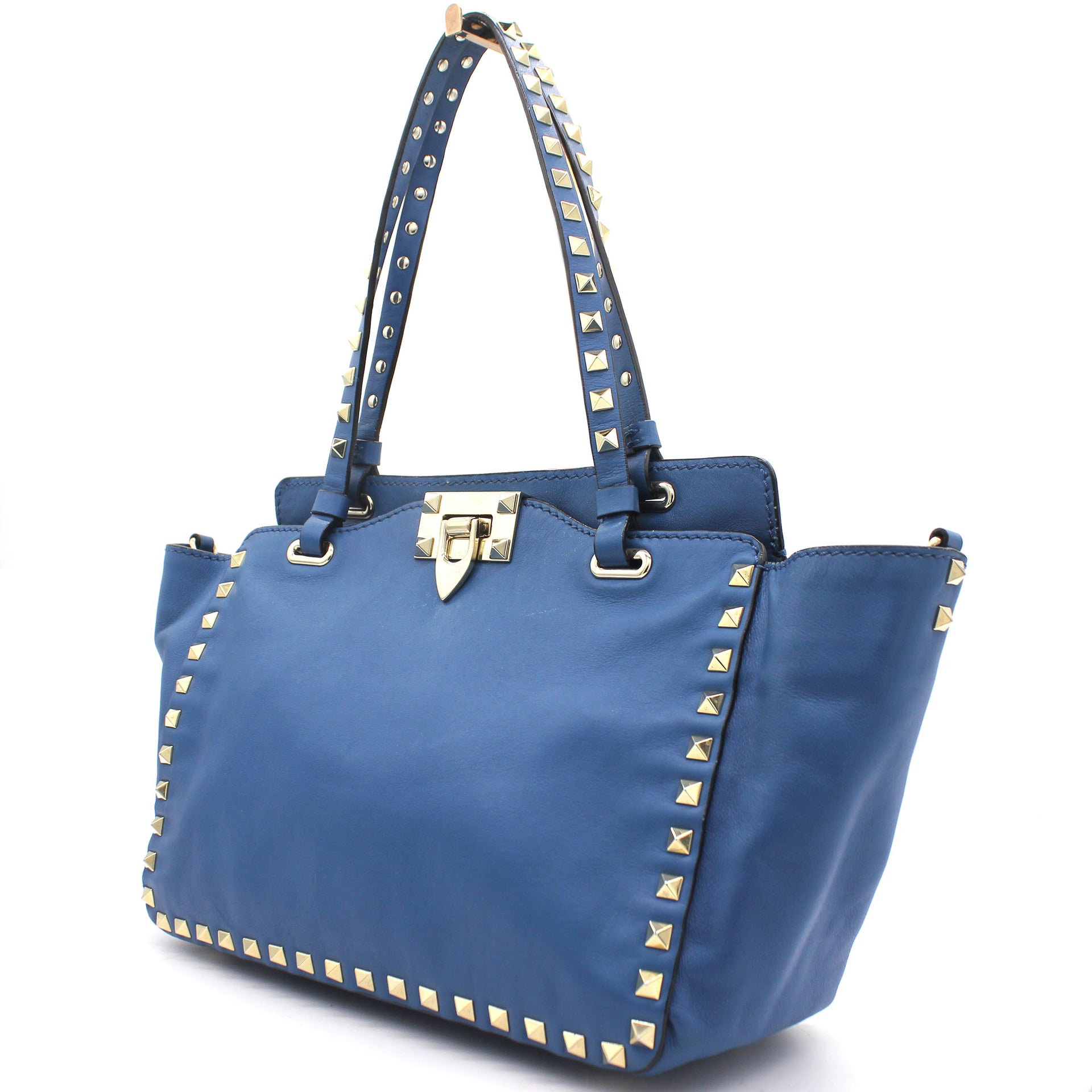 Blue Leather Rockstud Rolling Tote