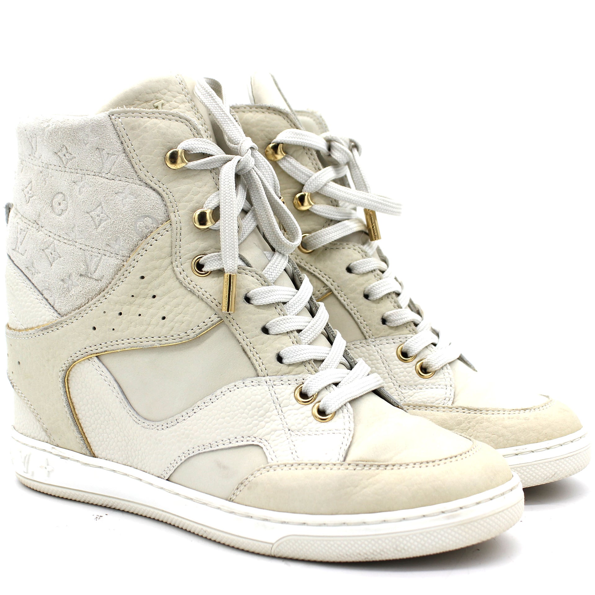 White Monogram Canvas High Top Sneakers 35.5