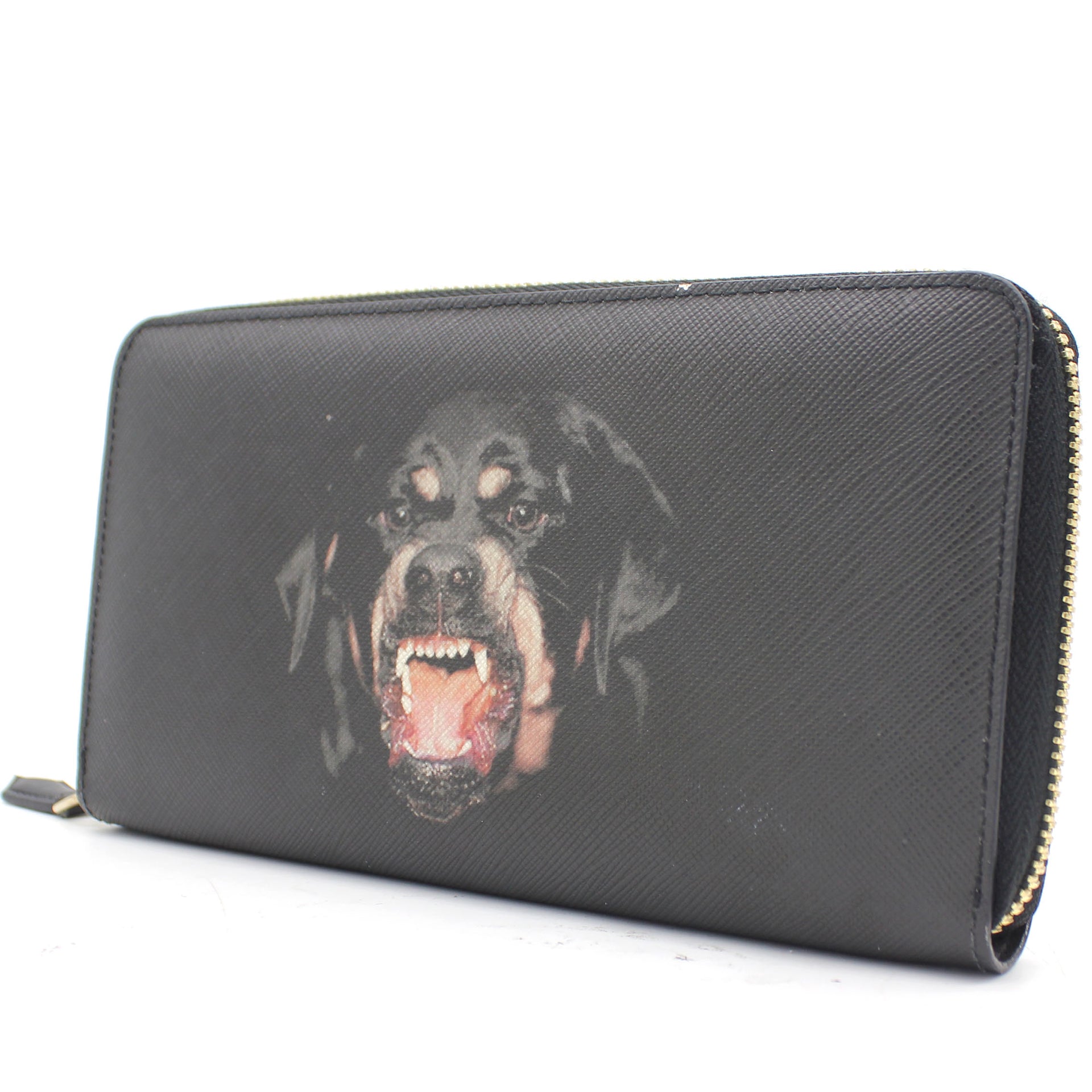 Black Coated Canvas and Leather Rottweiler Zip Around Wallet