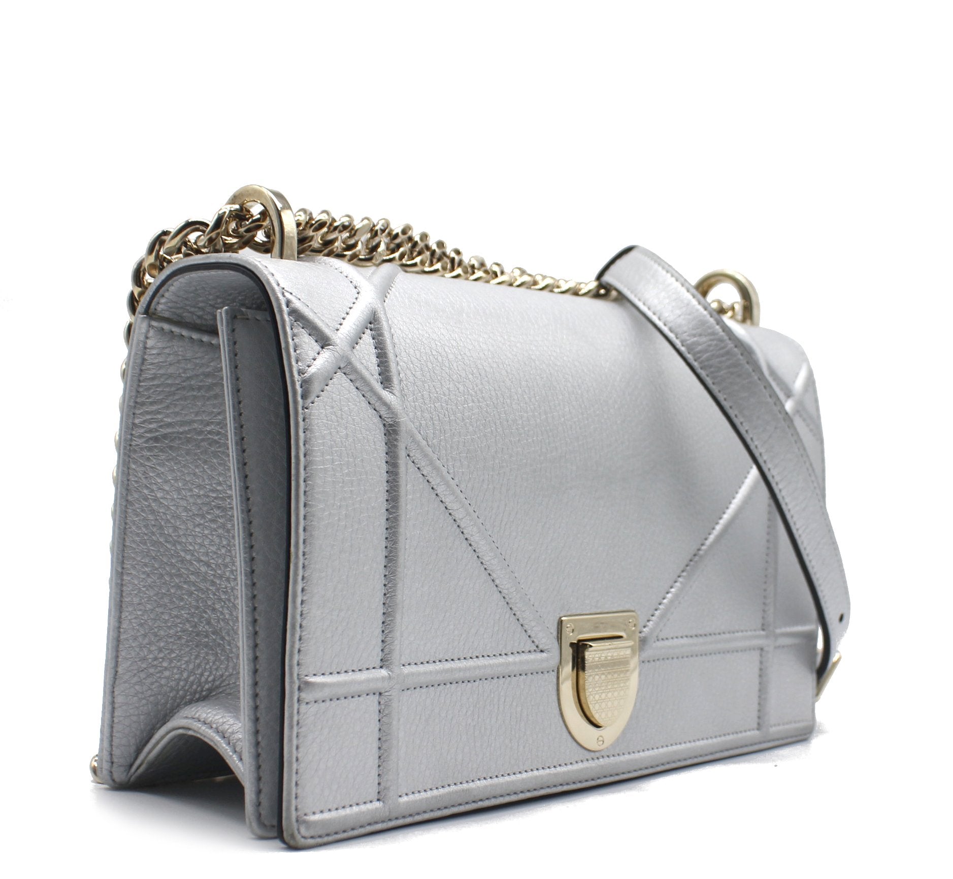 Christian Dior Lambskin Medium Diorama Flap Bag Silver