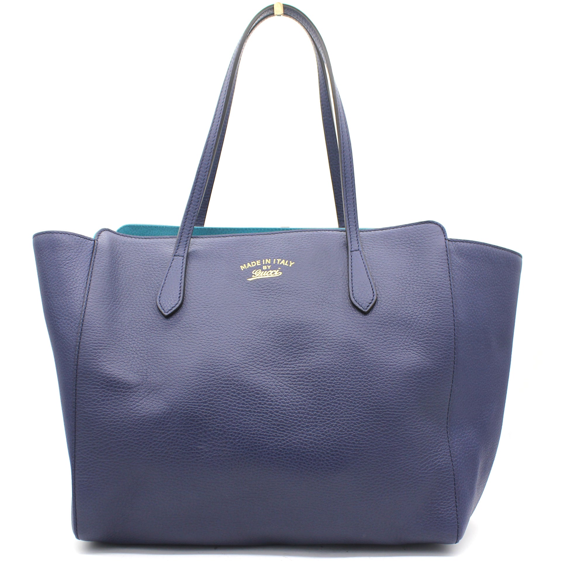 Blue/Navy Blue Leather Medium Swing Tote Bag