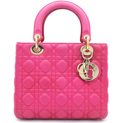 Pink Cannage Leather Medium Lady Dior Tote