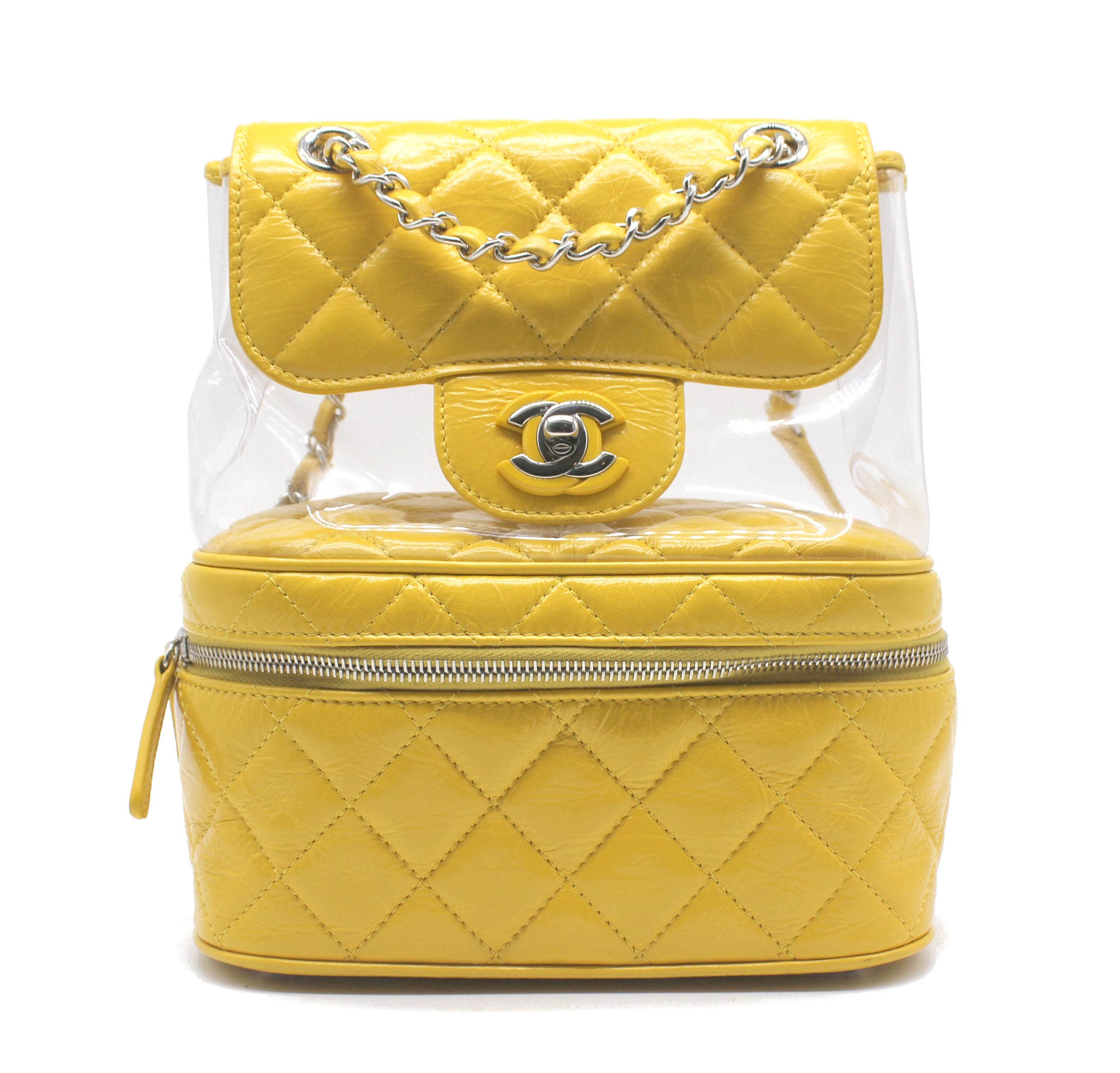Chanel Classic Flap Crumpled Vanity and Resin Yellow Leather Pvc Backpack