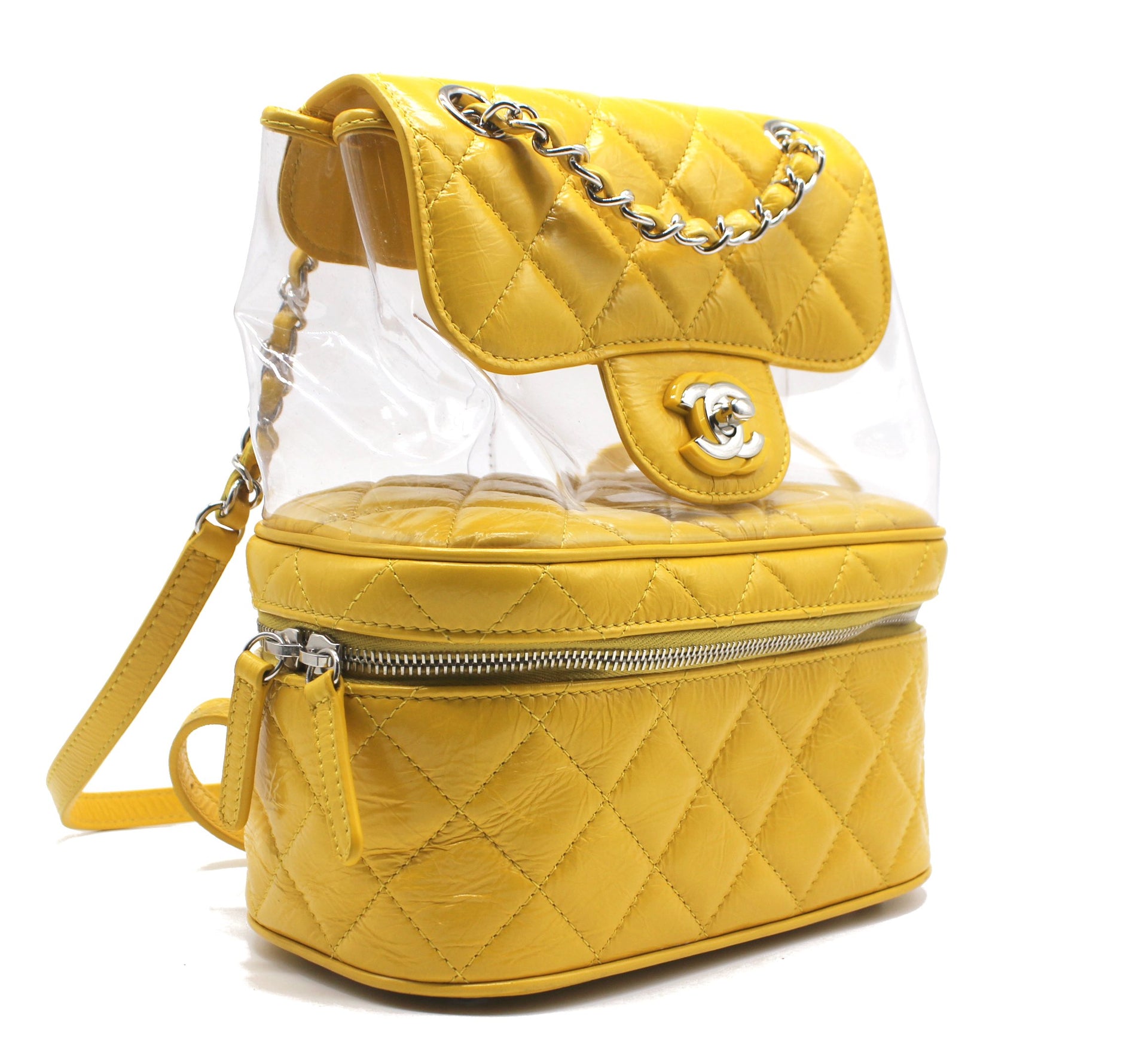 CHANEL Crumpled Calfskin PVC Quilted Backpack Yellow 396468