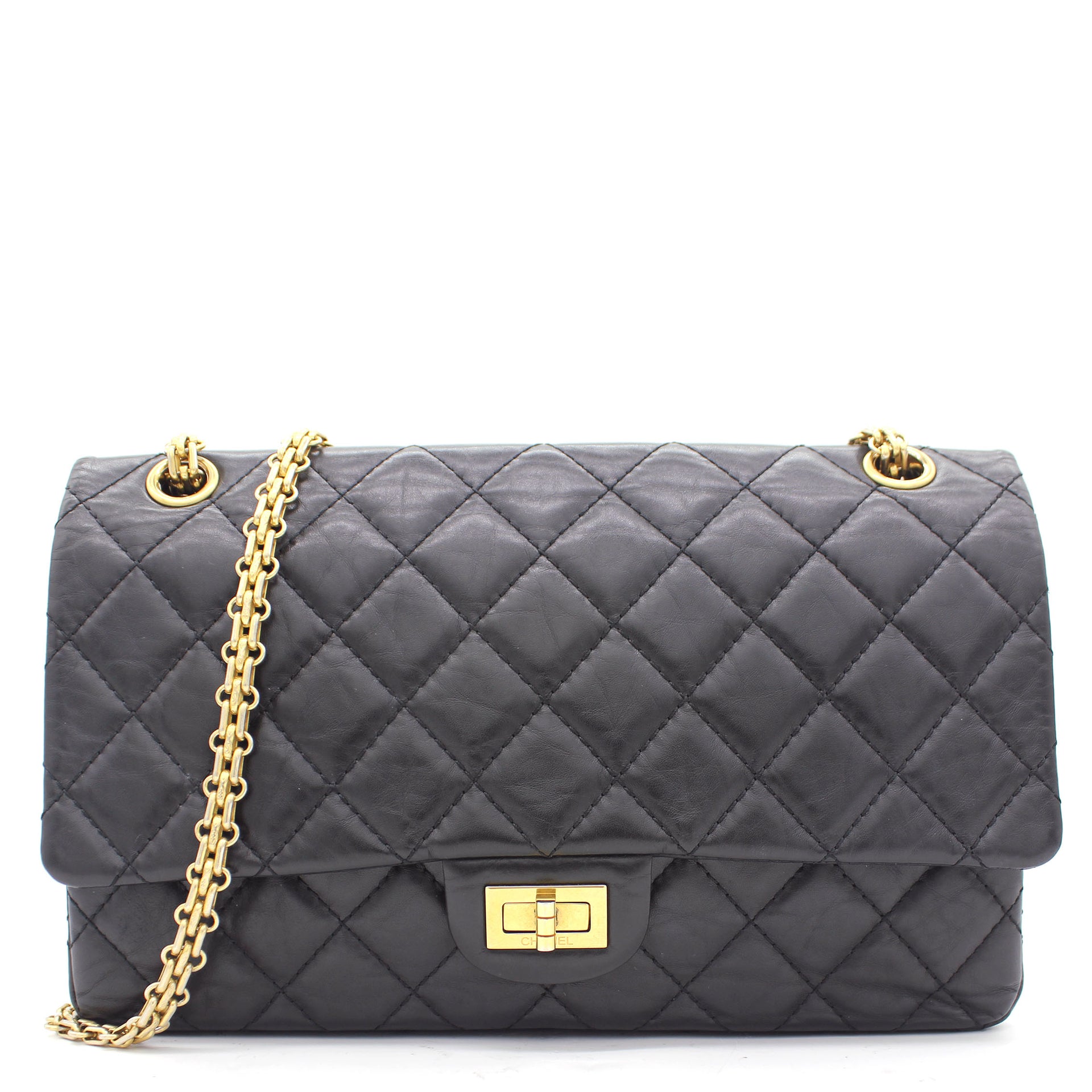 Chanel Black Quilted Crinkled Leather 226 Classic Reissue 2.55