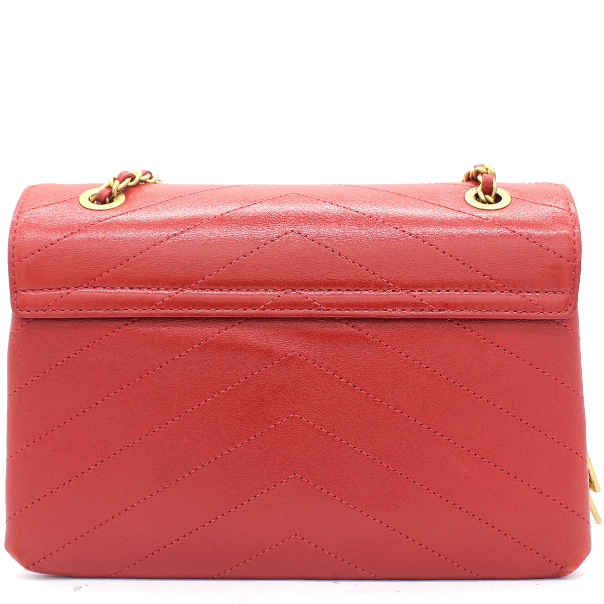 Calfskin Chevron Stitched Small Coco Flap Bag Red
