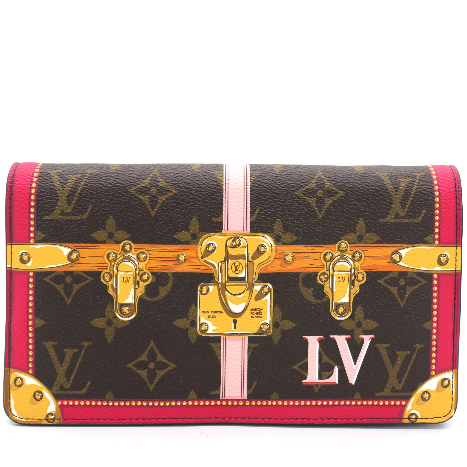 Auth Louis Vuitton Monogram Shoulder Wallet Summer Trunk Pochette Weekend  M62456