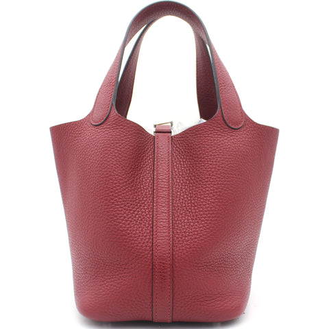 Wine Clemence Leather Picotin Lock 18 Bag