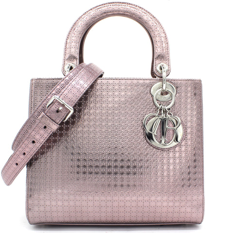 Metallic Pink Microcannage Leather Medium Lady Dior Tote