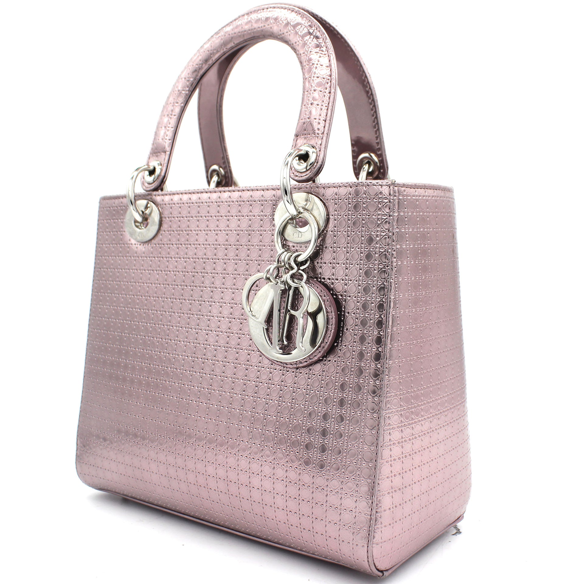 Metallic Pink Microcannage Leather Medium Lady Dior Tote