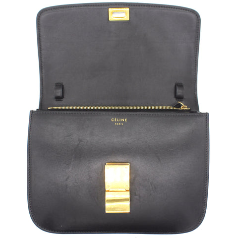 Box Calfskin Medium Classic Flap Bag Black