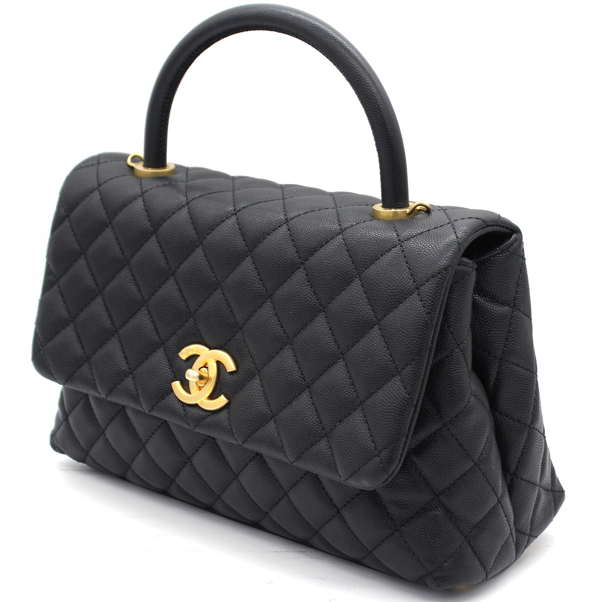 Buy Chanel Coco Top Handle Bag Quilted Caviar Medium Black 2100701