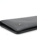 Black Smooth Calfskin Leather Camelia Logo Yen Long Wallet