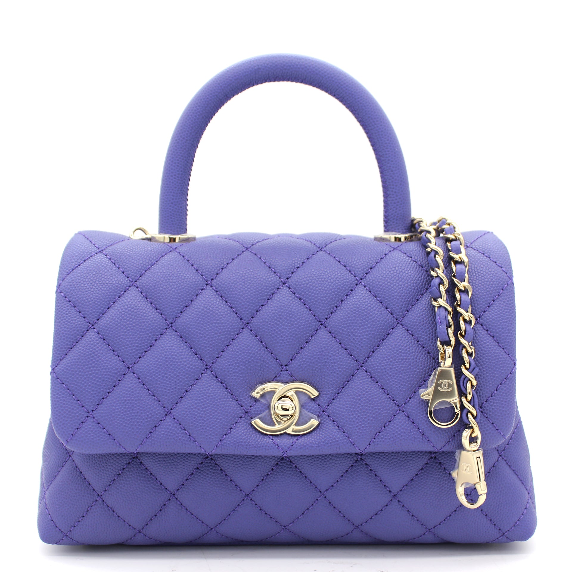 Chanel Purple Quilted Caviar Leather Small Handle Coco Flap Bag