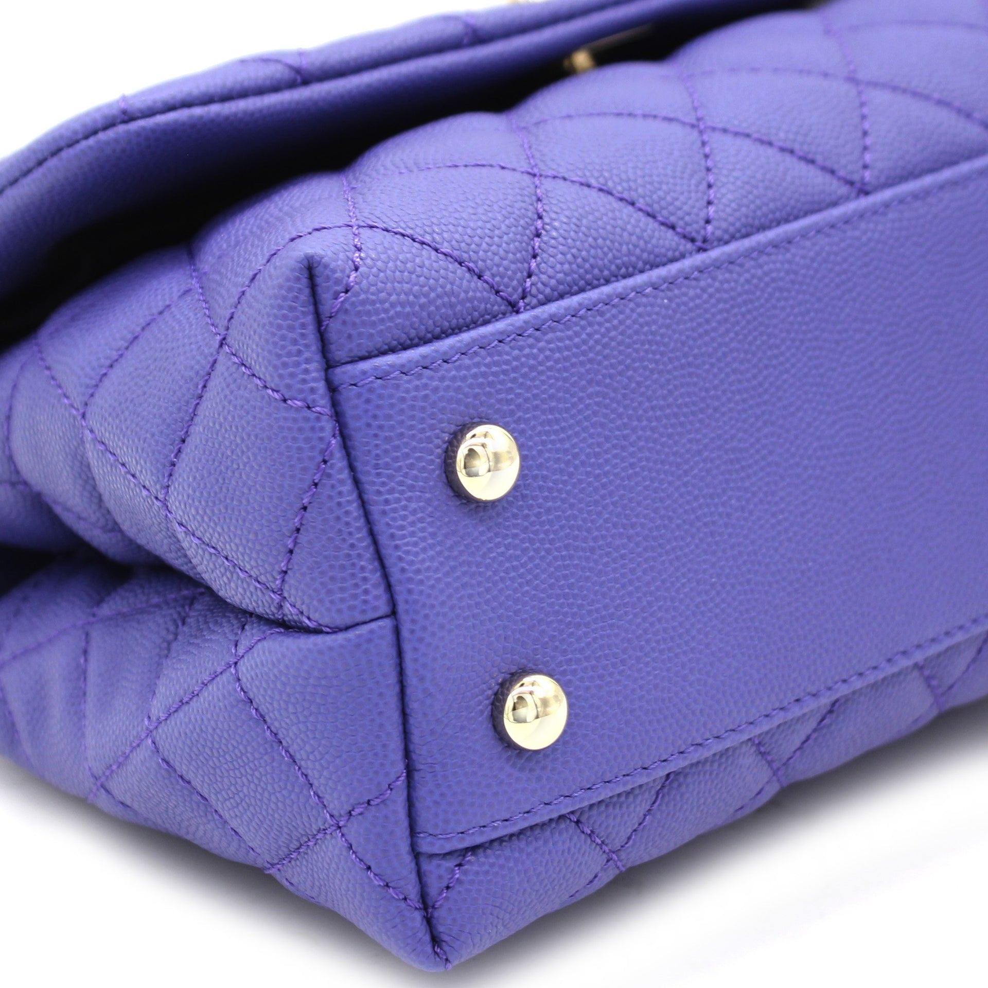 Purple Quilted Caviar Leather Small Handle Coco Flap Bag