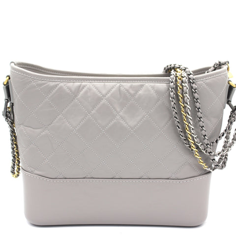 Grey Quilted Aged Calfskin Leather Gabrielle Hobo Bag