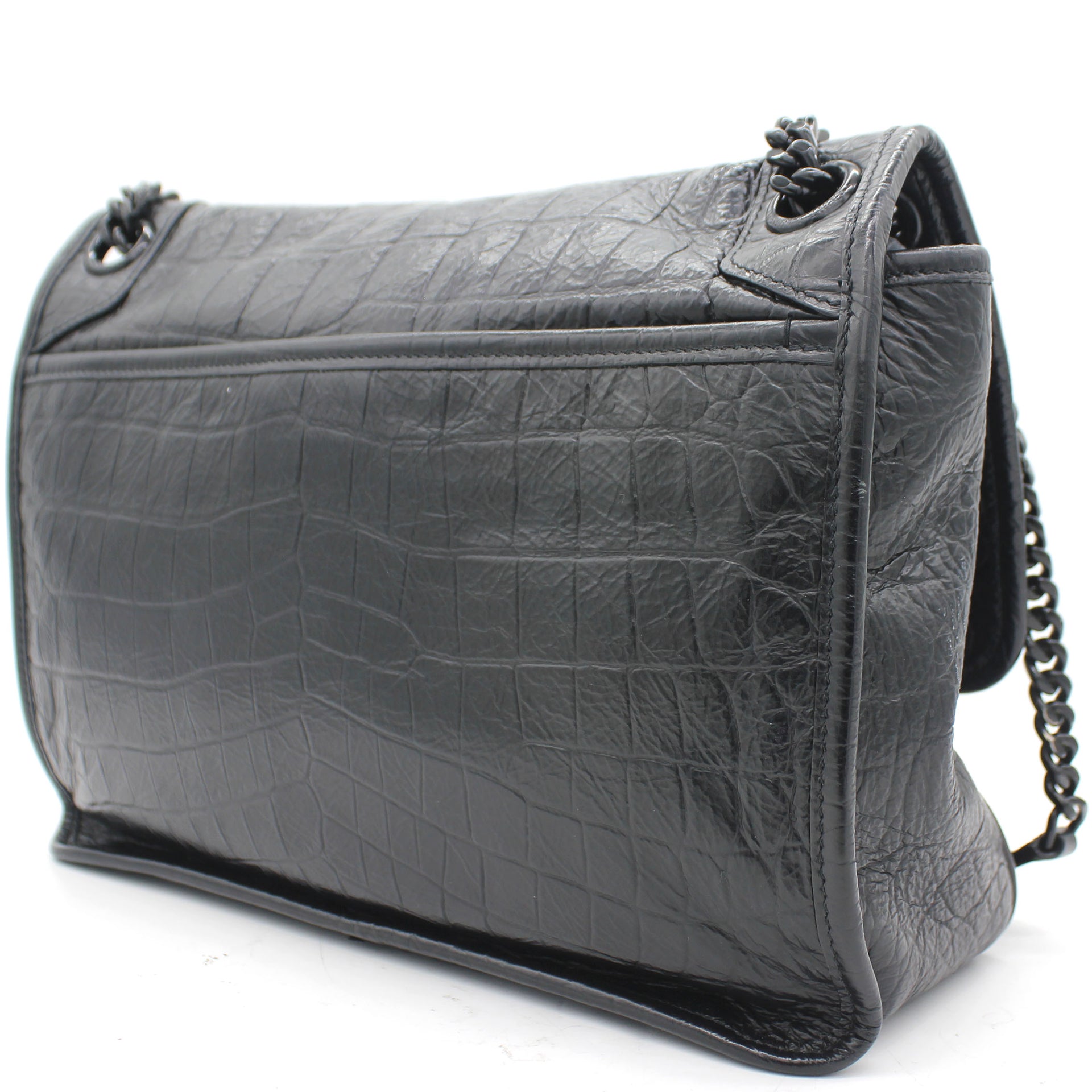 Black Embossed Crocodile Calfskin Leather Medium Niki Shoulder Bag