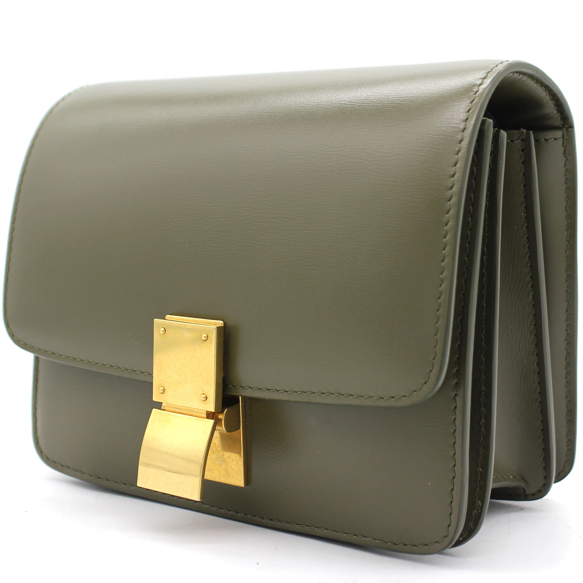 Celine Olive Green Leather Medium Classic Box Shoulder Bag