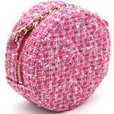 CC Tweed Fabric Round Clutch With Chain